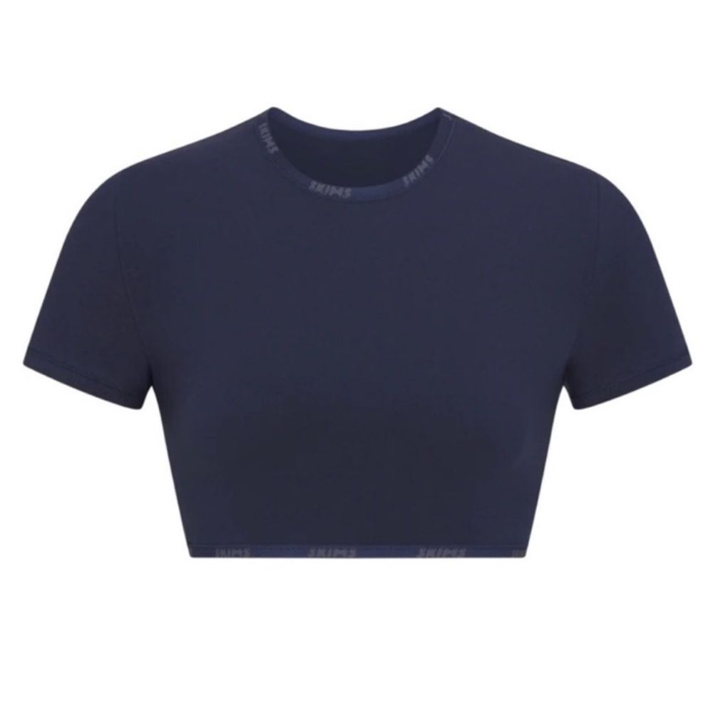 SKIMS Navy Blue Cotton Logo Cropped Tee Shirt Size 3X